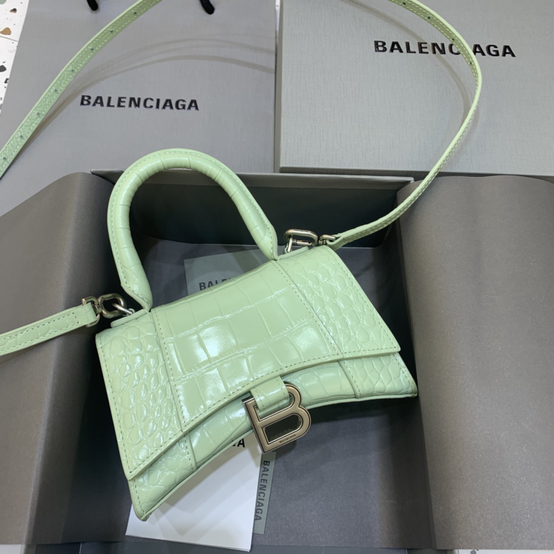 Balenciaga Hourglass XS Handbag Crocodile Embossed Shoulder Bag